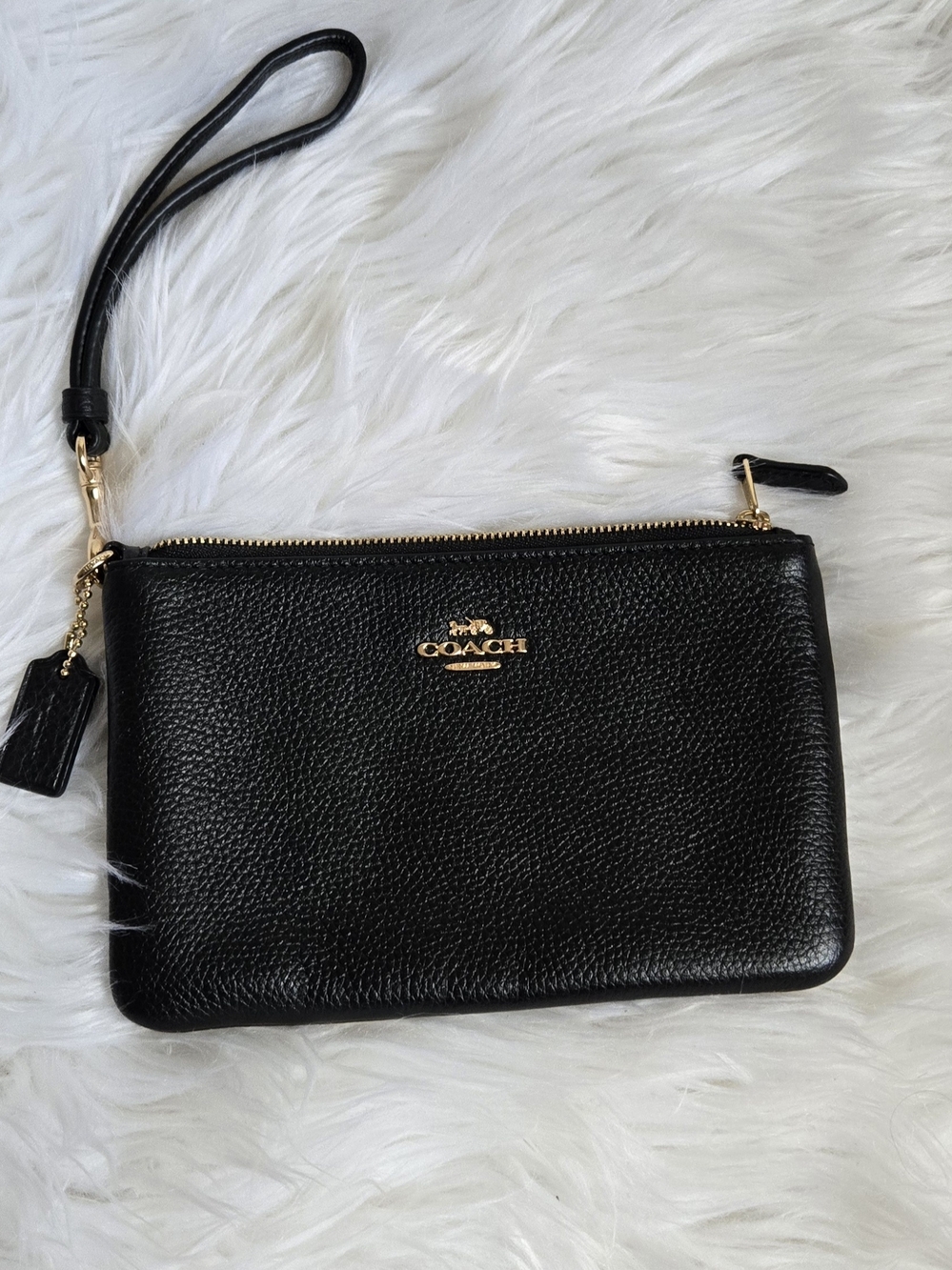 Coach Black Pebbled Leather Wristlet